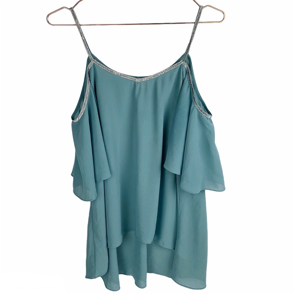 Cold‎ Shoulder Chiffon Sparkle Trim Top